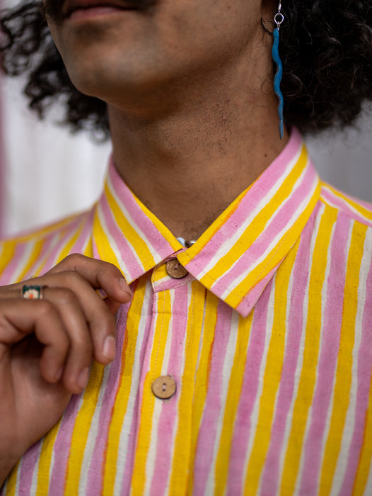 Short Sleeve Unisex Shirt – Pink & Yellow Candy Stripe Print