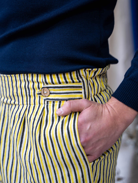 Button Pants Full Length - Yellow and Black Stripe Print