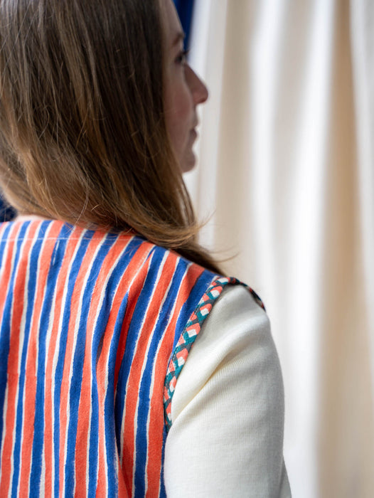 Contrast Pocket Tunic - Blue and Orange Stripe Print