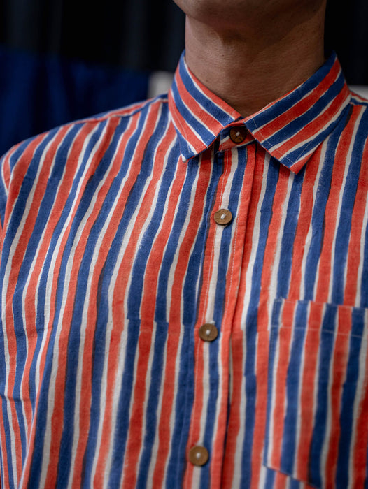 Long Sleeve Shirt - Blue and Orange Stripe Print