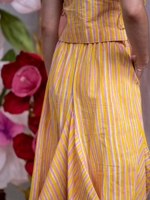 Nepalese Skirt – Pink & Yellow Candy Stripe Print