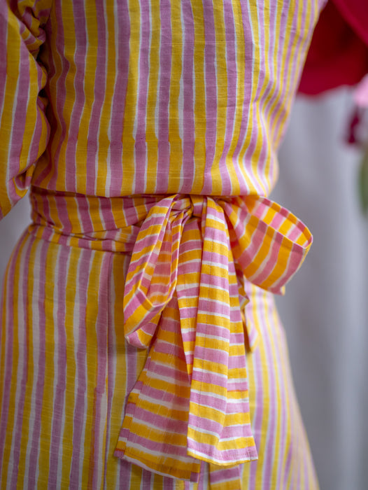 Wrap Top – Pink & Yellow Candy Stripe Print