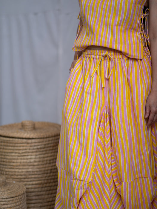 Nepalese Skirt – Pink & Yellow Candy Stripe Print