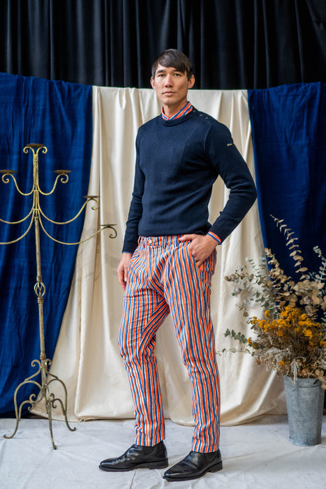 Tailored Pants - Blue and Orange Stripe Print