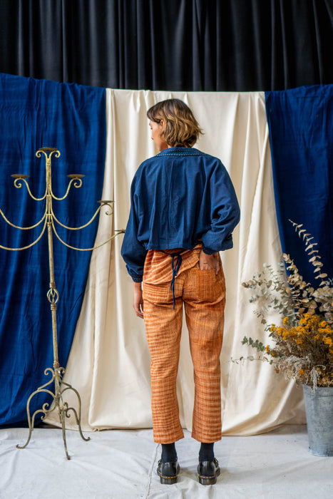 Drawstring Pants - Rust Mixed Weave Khadi