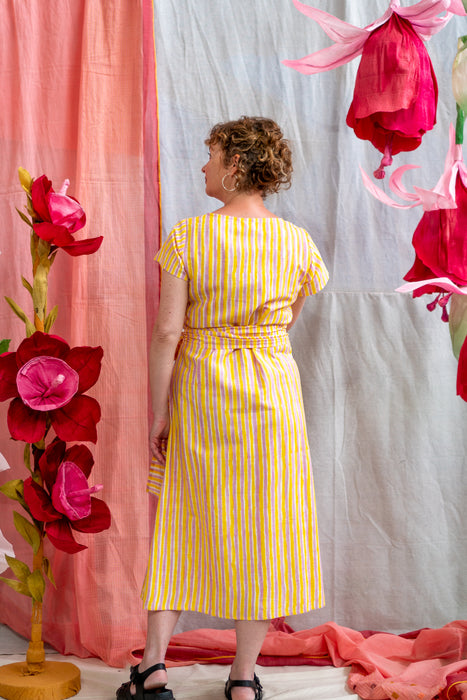 Wrap Tie Dress – Pink & Yellow Candy Stripe Print