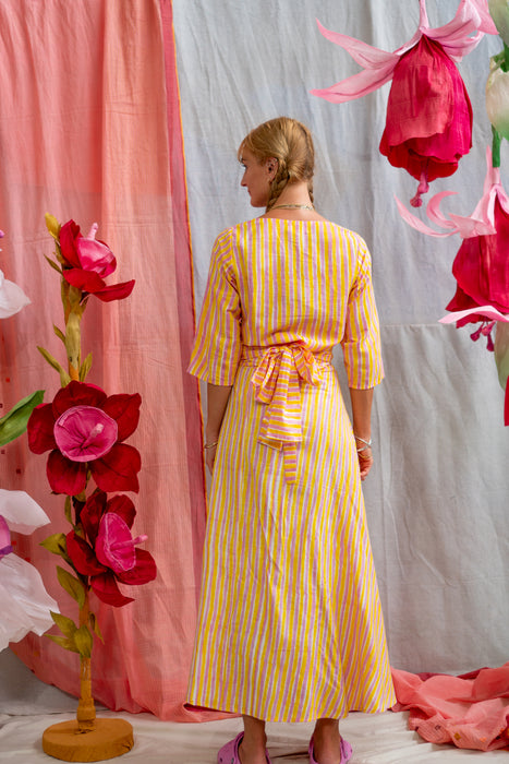 Wrap Top – Pink & Yellow Candy Stripe Print