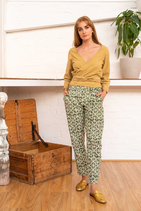 Tailored Pants Moroccan Print Olive-Women-The ANJELMS Project