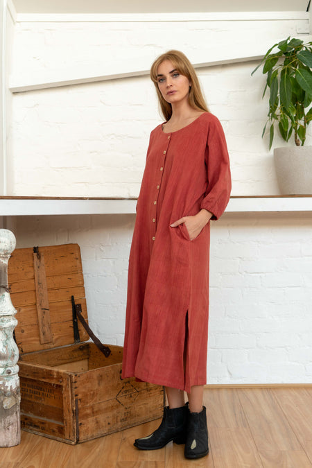 Buttoned Tie Long Dress Madder-Women-The ANJELMS Project