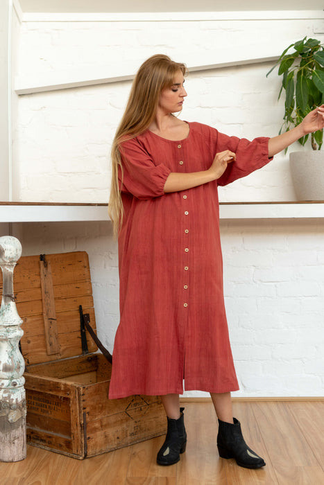 Buttoned Tie Long Dress Madder-Women-The ANJELMS Project