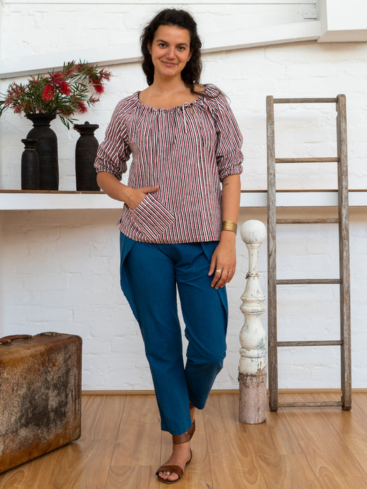 Peasant Top - Red Pinstripe-Women-The ANJELMS Project