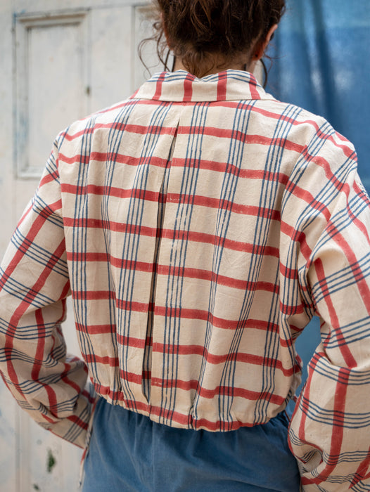 Crop Shirt Jacket - Check Mate Blockprint