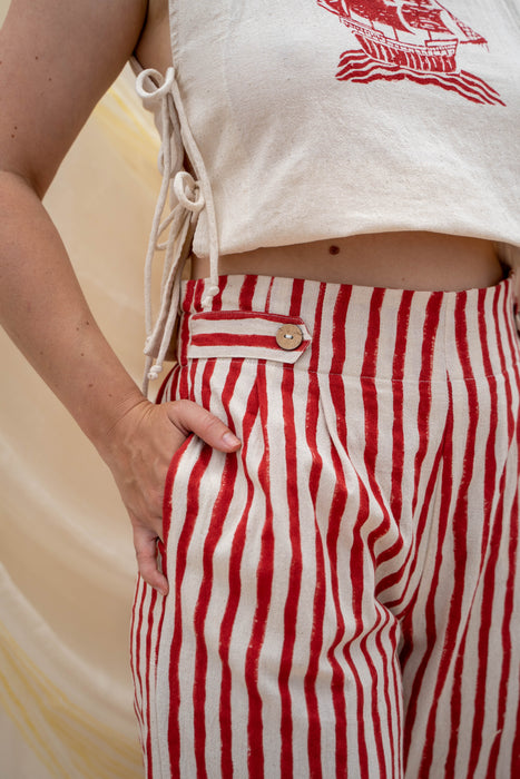 ¾ Button Pants | Red Stripe