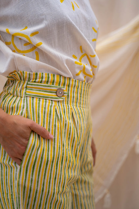 ¾ Button Pants | Yellow & Green Stripe