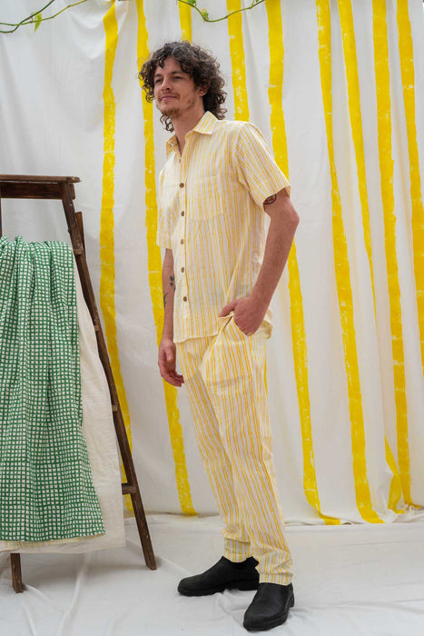 Tailored Pants - Yellow Stripe Print