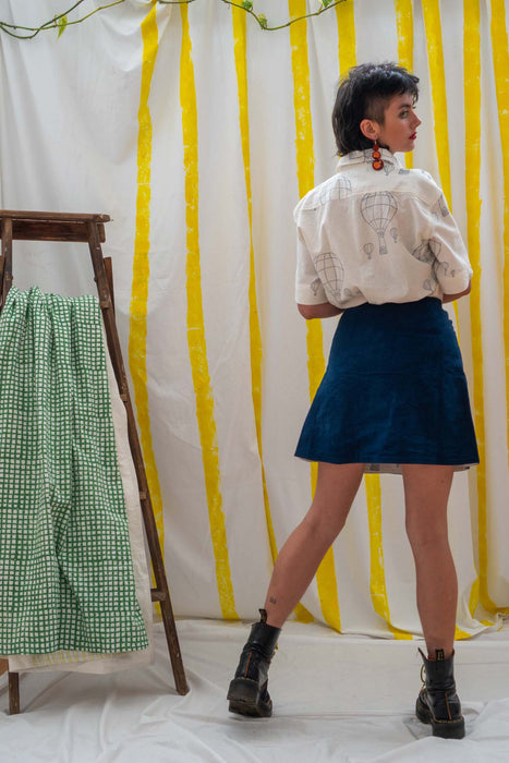 Reverse Wrap Skirt - Indigo/Balloon Print