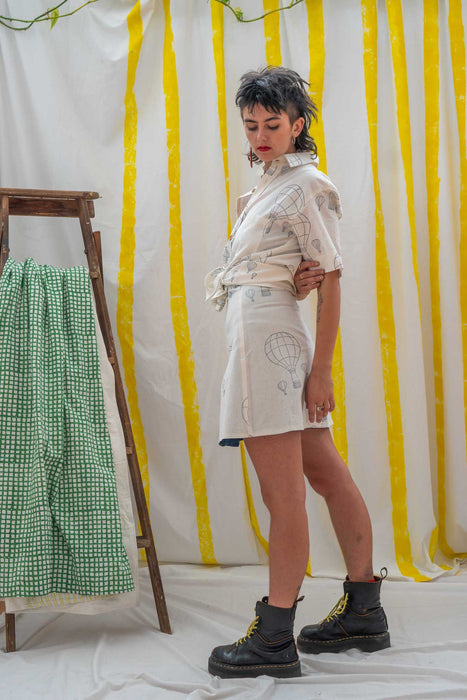 Reverse Wrap Skirt - Indigo/Balloon Print