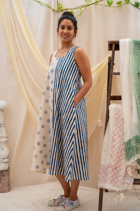 Half Stripe Dress Half Chakra Print